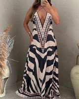 Women's Regular Dress Casual Vacation V Neck Printing Sleeveless Color Block Maxi Long Dress Holiday Travel main image 1