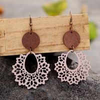 1 Pair Bohemian Geometric Pu Leather Wood Drop Earrings main image 6