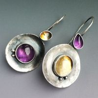 1 Pair Retro Round Water Droplets Inlay Alloy Artificial Gemstones Drop Earrings main image 1