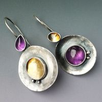 1 Pair Retro Round Water Droplets Inlay Alloy Artificial Gemstones Drop Earrings main image 5