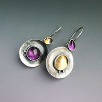 1 Pair Retro Round Water Droplets Inlay Alloy Artificial Gemstones Drop Earrings sku image 1
