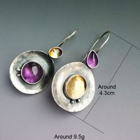 1 Pair Retro Round Water Droplets Inlay Alloy Artificial Gemstones Drop Earrings main image 3