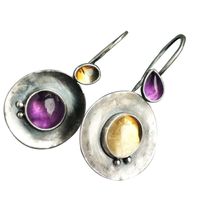 1 Pair Retro Round Water Droplets Inlay Alloy Artificial Gemstones Drop Earrings main image 2