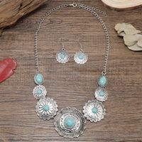 Retro Ethnic Style Geometric Alloy Plating Inlay Turquoise Women's Earrings Necklace main image 1