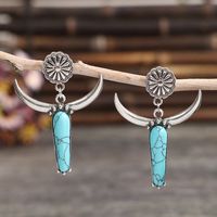 1 Pair Ethnic Style Cattle Plating Inlay Alloy Turquoise Drop Earrings main image 1