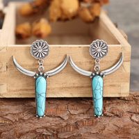 1 Pair Ethnic Style Cattle Plating Inlay Alloy Turquoise Drop Earrings main image 4