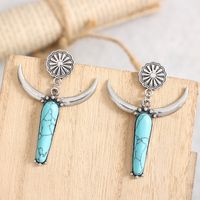 1 Pair Ethnic Style Cattle Plating Inlay Alloy Turquoise Drop Earrings main image 3