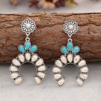 1 Pair Ethnic Style Water Droplets Flower Inlay Alloy Turquoise Drop Earrings main image 2