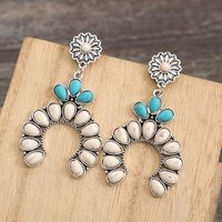 1 Pair Ethnic Style Water Droplets Flower Inlay Alloy Turquoise Drop Earrings main image 3