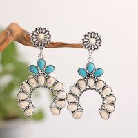 1 Pair Ethnic Style Water Droplets Flower Inlay Alloy Turquoise Drop Earrings sku image 2