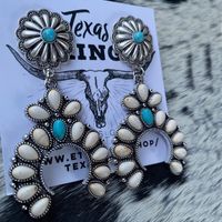 1 Pair Ethnic Style Water Droplets Flower Inlay Alloy Turquoise Drop Earrings main image 4