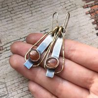 1 Pair Vintage Style Round Rectangle Inlay Alloy Opal Drop Earrings main image 3
