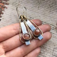 1 Pair Vintage Style Round Rectangle Inlay Alloy Opal Drop Earrings main image 2