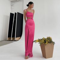 Women's Pencil Skirt Fashion Oblique Collar Patchwork Sleeveless Solid Color Maxi Long Dress Daily main image 2