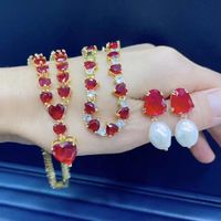 Luxurious Lady Geometric Heart Shape Imitation Pearl Copper Plating Inlay Artificial Gemstones Bracelets Earrings Necklace main image 5
