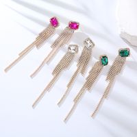 1 Paire Style Ig Brillant Gland Rectangle Incruster Strass Strass Boucles D'oreilles main image 7