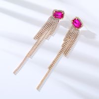 1 Paire Style Ig Brillant Gland Rectangle Incruster Strass Strass Boucles D'oreilles main image 3