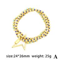 Hip-hop Vintage Style Pentagram Cross Heart Shape Glass Copper Beaded Women's Bracelets sku image 1