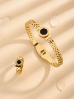 Titanium Steel 18K Gold Plated Casual Simple Style Plating Inlay Round Number Acrylic Jewelry Set main image 3