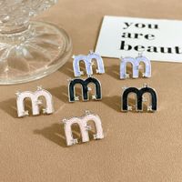 1 Pair Casual Simple Style Letter Drip Glazed Plating Inlay Copper Zircon Ear Studs main image 1