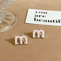 1 Pair Casual Simple Style Letter Drip Glazed Plating Inlay Copper Zircon Ear Studs sku image 1
