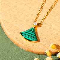Casual Simple Style Sector Alloy Copper Plating Inlay Malachite Zircon 24k Gold Plated Women's Pendant Necklace main image 4