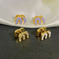 1 Pair Casual Simple Style Letter Drip Glazed Plating Inlay Copper Zircon Ear Studs main image 5
