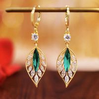 1 Pair Elegant Leaf Plating Inlay Alloy Zircon Drop Earrings main image 6