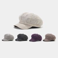 Women's Retro British Style Solid Color Curved Eaves Beret Hat main image 6