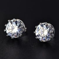 1 Pair Simple Style Crown Plating Inlay Copper Zircon Silver Plated Ear Studs main image 4