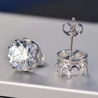 1 Pair Simple Style Crown Plating Inlay Copper Zircon Silver Plated Ear Studs main image 1