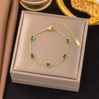 Edelstahl 304 18 Karat Vergoldet Elegant Überzug Inlay Rechteck Künstliche Strasssteine Armbänder Halskette main image 4