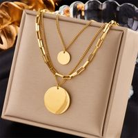 Stainless Steel 18K Gold Plated Retro Punk Layered Plating Round No Inlaid Layered Necklaces main image 1