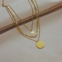 Stainless Steel 18K Gold Plated Retro Punk Layered Plating Round No Inlaid Layered Necklaces main image 2