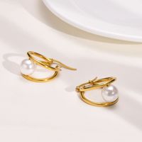 1 Pair Elegant French Style Circle Plating Inlay 304 Stainless Steel Pearl Earrings main image 5