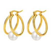 1 Pair Elegant French Style Circle Plating Inlay 304 Stainless Steel Pearl Earrings main image 2