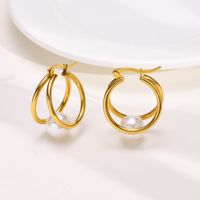 1 Pair Elegant French Style Circle Plating Inlay 304 Stainless Steel Pearl Earrings main image 1