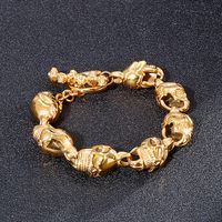 Hip Hop Estilo De Moda Cráneo Acero Titanio Chapados en oro de 18k Hombres Pulsera main image 2