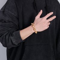 Hip Hop Estilo De Moda Cráneo Acero Titanio Chapados en oro de 18k Hombres Pulsera main image 3