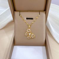 Stainless Steel Copper IG Style Korean Style Plating Inlay Butterfly Artificial Pearls Zircon Pendant Necklace main image 1