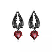 1 Paire Hip Hop Punk Forme De Cœur Ailes Placage Incruster Acier Inoxydable Zircon Plaqué Or 18k Plaqué Or Boucles D'oreilles main image 4