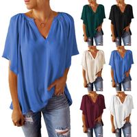 Frau Chiffon-shirt Kurzarm Blusen Rüschen Lässig Einfarbig main image 6