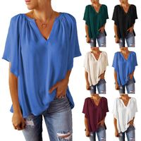 Women's Chiffon Shirt Short Sleeve Blouses Ruffles Casual Solid Color main image 1