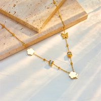 Stainless Steel 18K Gold Plated Vintage Style Plating Inlay Flower Butterfly Rhinestones Necklace main image 2