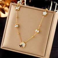 Stainless Steel 18K Gold Plated Vintage Style Plating Inlay Flower Butterfly Rhinestones Necklace sku image 1