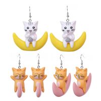 Cartoon Style Cute Moon Cat Pvc Drop Earrings main image 1