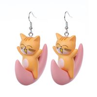 Cartoon Style Cute Moon Cat Pvc Drop Earrings sku image 1