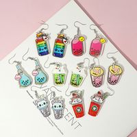 1 Paire Mignon Laiteux Thé Bouteille Lettre Arc-en-ciel Arylique Boucles D'oreilles main image 6