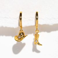 1 Pair Casual Simple Style Boots Plating Copper Rhinestones 18K Gold Plated Earrings main image 3