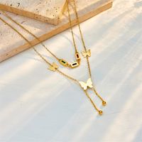 Vintage Style Tassel Butterfly Stainless Steel Plating Inlay Rhinestones 18k Gold Plated Layered Necklaces main image 3